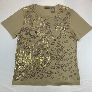 Jane Ashley Gold Metallic Leopard Print Cotton Vintage Y2K Women’s Top L